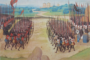 Die Schlacht von Azincourt in den Chroniques d’Enguerrand de Monstrelet (frühes 15. Jh.)